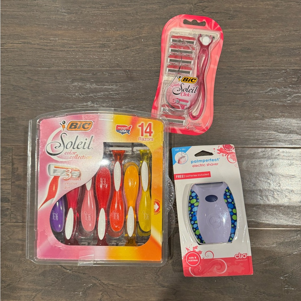 Women’s new razors - BIC soleil disposables (11), click (6) and palm electric
